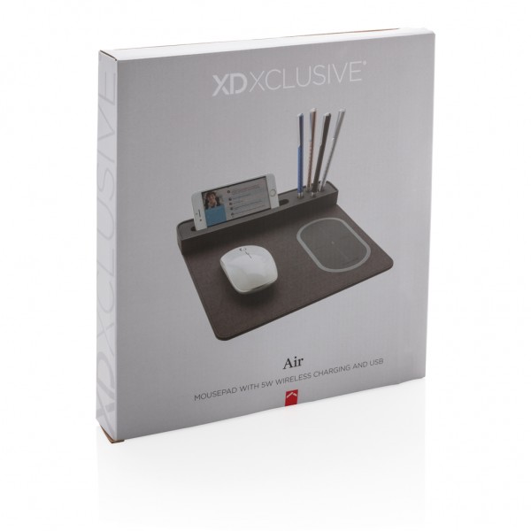 Air Mousepad mit 5W Wireless Charger und USB, schwarz