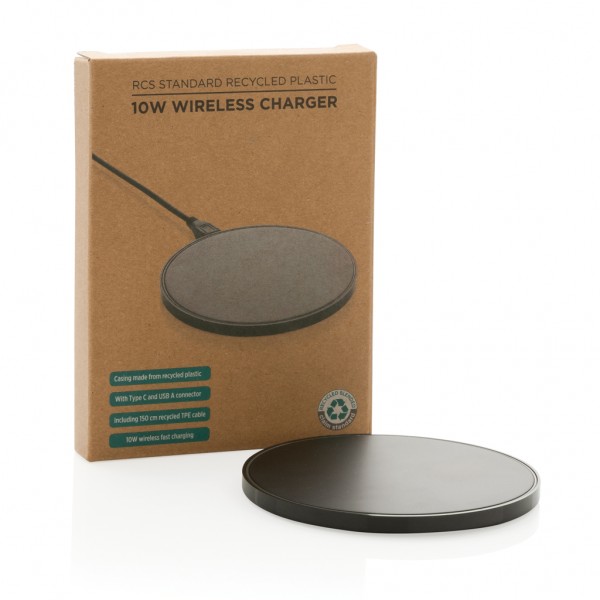 10W Wireless Charger aus RCS Standard recyceltem Kunststoff, schwarz
